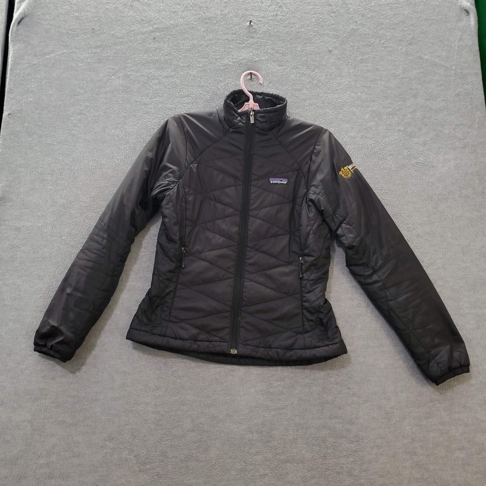 Patagonia Womenโ Puffer Jacket XS Black Full Zip Mock Neck Long Sleeve Pockets